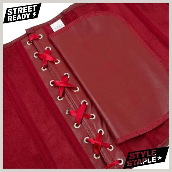 Vintage Gothic Faux Leather Corset Steampunk Rock Basque Lace Up - Picture 4 of 6